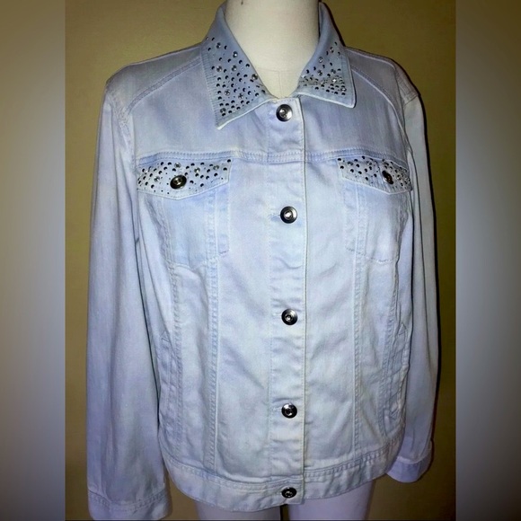 Chico's Jackets & Blazers - Chico's Platinum Light Baby Blue Stud Rhinestone Denim Jacket